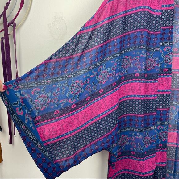 Pink & Blue Duster Cover Up Sheer Robe Wrap Beach Cover Wallflower - Picture 5 of 10